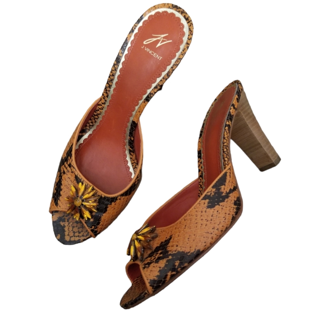 J Vincent Snake Skin Mules Size 6.5